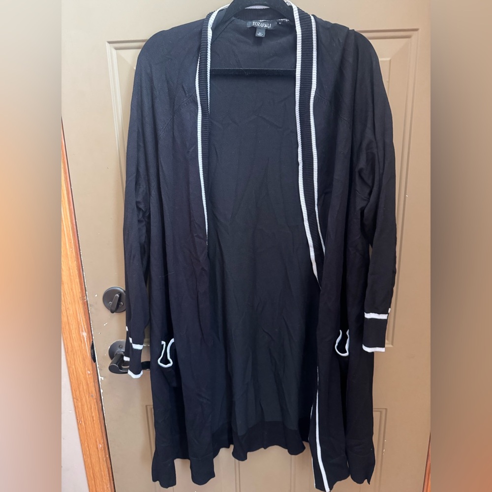 Roz & Ali Black Cardigan with White Accents